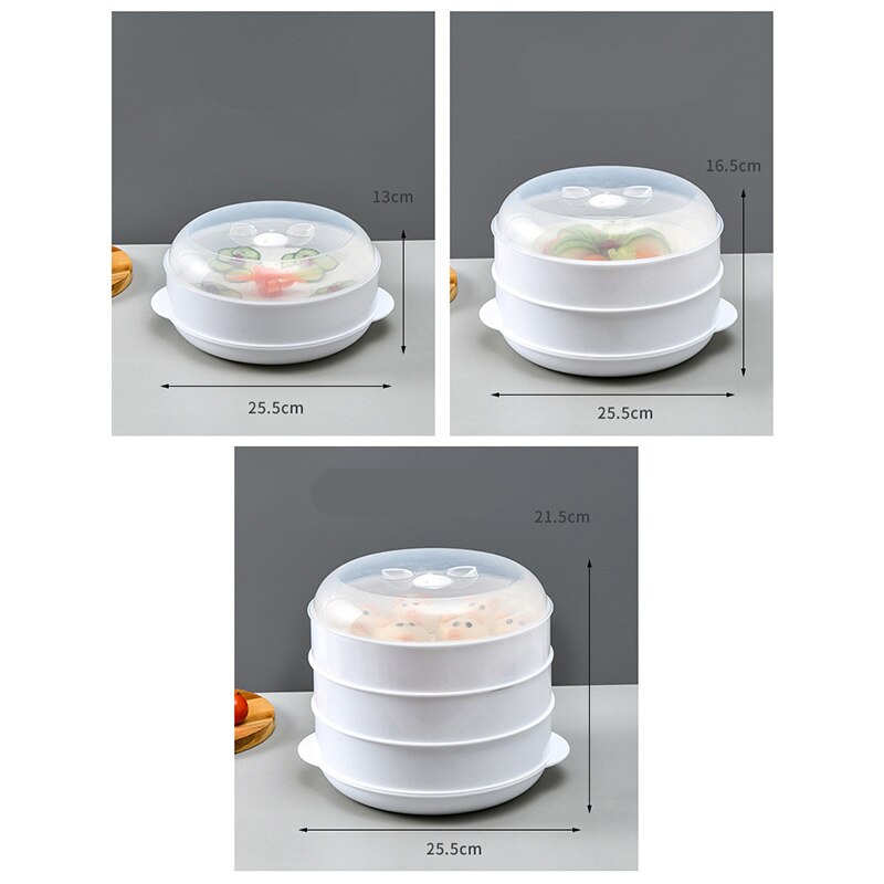 Plastic Food Steamer With Lid Round Single/Double Tier Microwav Steamer Vegetable Pasta Cookware Home Kitchen Cooking Tools