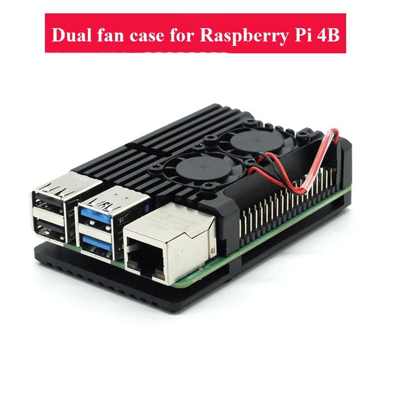 Dual fan Raspberry Pi 4 Model B / 3B + / 3B 4 color aluminum metal case with super two cooling fans + radiator suitable for RPI: black for 4B