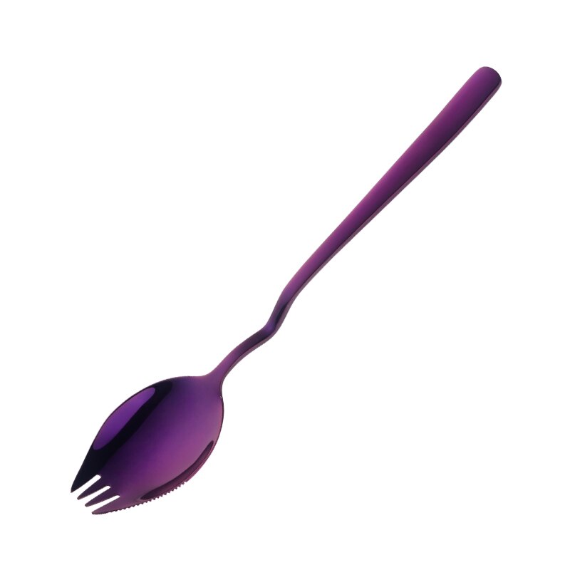 1PCS 3 IN 1 Kitchen Dinner Fork With Special V Stainless Steel Sporks Dessert Fork Spoon Noodles Salad Fruit Utensils: Purple-1PCS