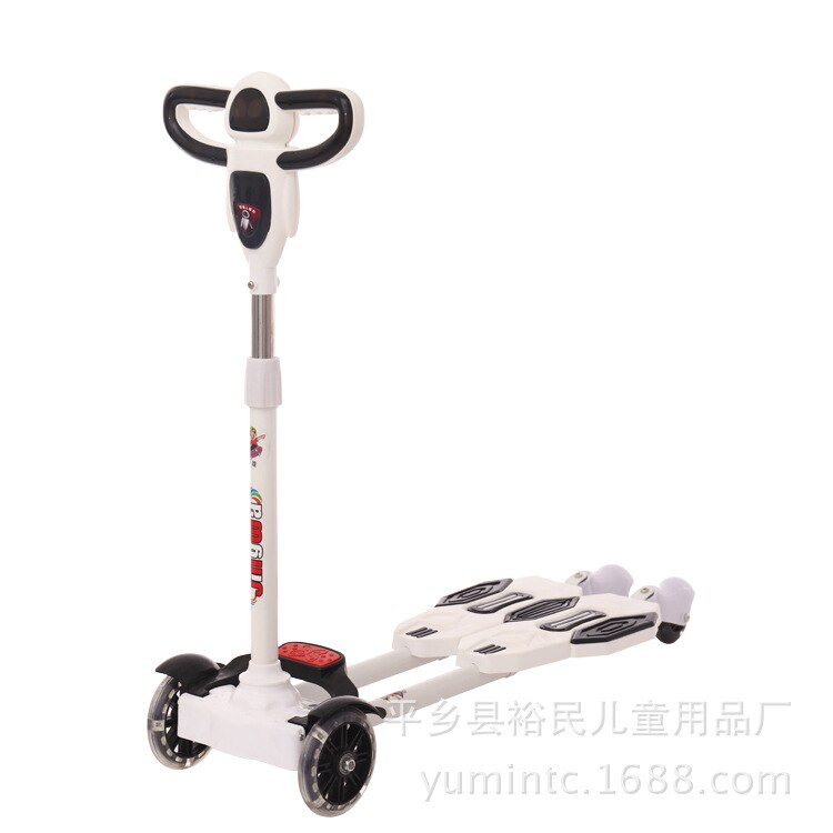 Trottinette à quatre roues pour enfants, ajustable et brillant, ciseaux, voiture, jouets pour bébés: white B