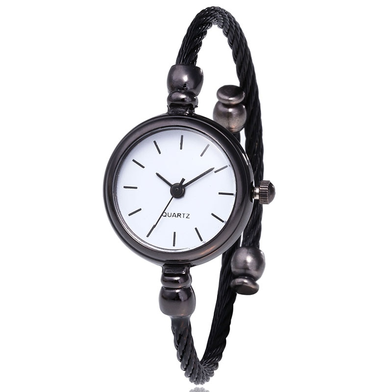 Women Stainless Steel Watch Small Dial Tassel Bracelet Watches Ladies Dress Wristwatch black Relogio Feminino: B