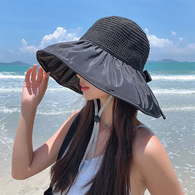 Cappelli da sole per donna all'aperto Cappello da sole estivo Berretto di protezione solare a tesa larga Resistente ai raggi UV Ombreggiatura per il viso da escursionismo: WHITE