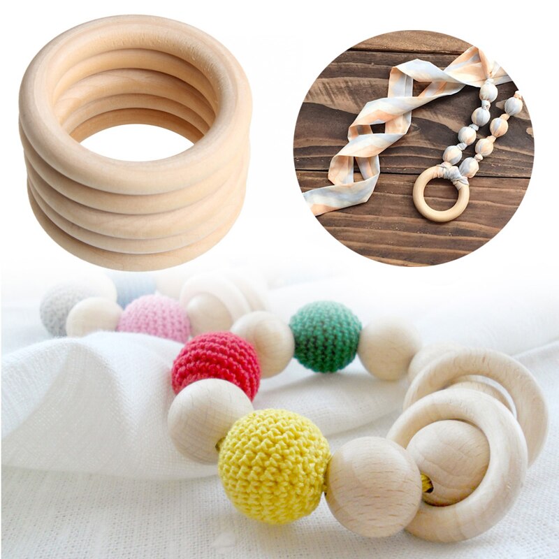 5 Pcs 70 Mm Baby Houten Tandjes Ringen Ketting Armband Diy Ambachten Natuurlijke A2UB