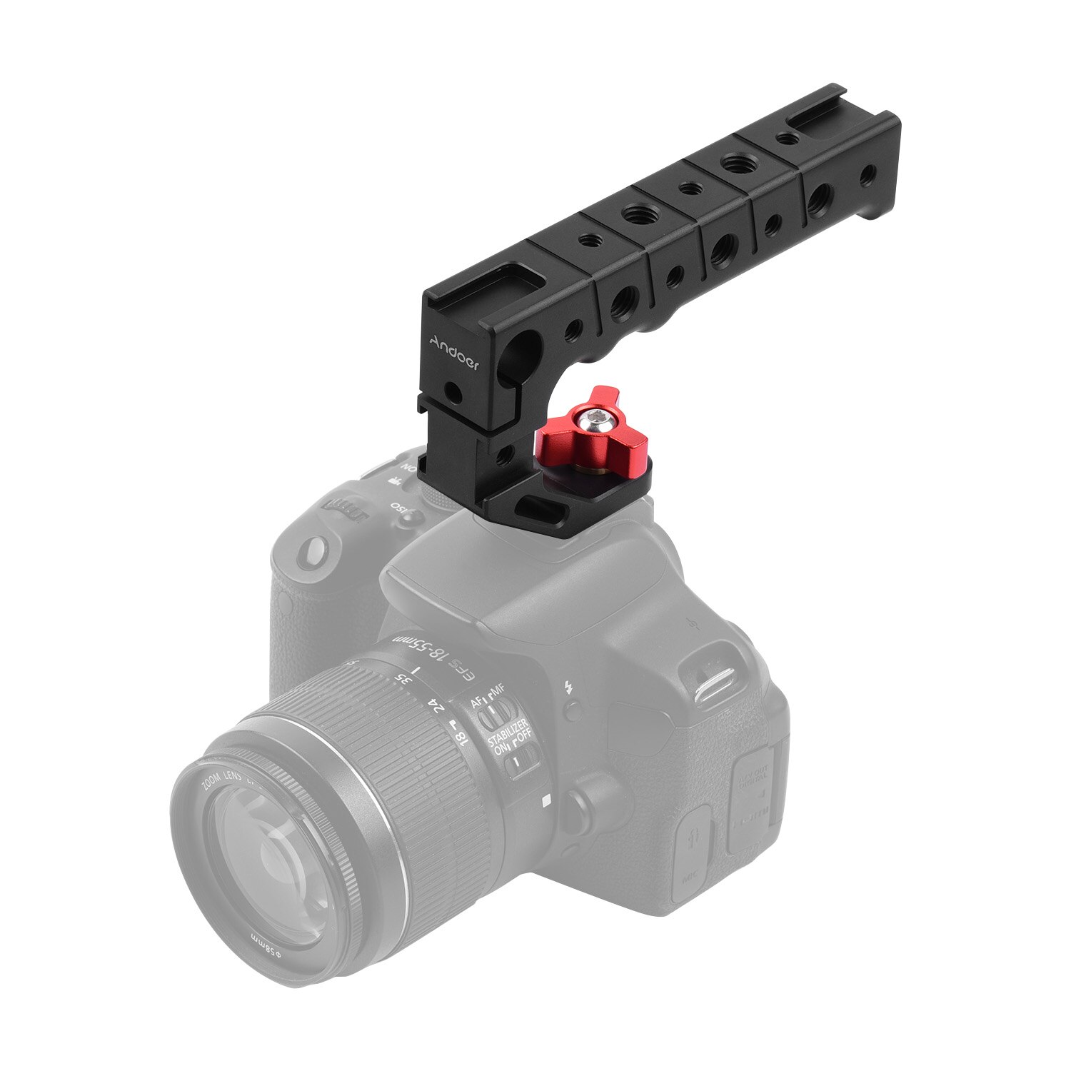 Andoer Aluminium Camera Handgreep Met Koud Shoe Mount 1/4 3/8 Schroefdraad Gaten 15Mm Rod Clamp Voor Microfoon led Licht