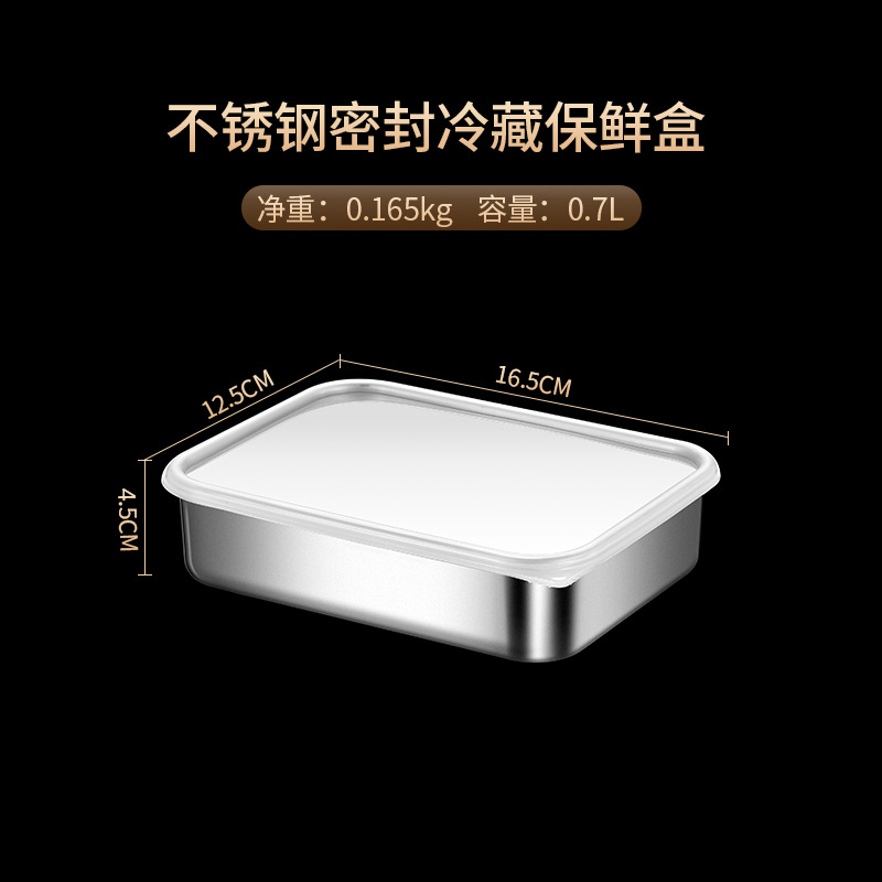 Bandejas de armazenamento de alimentos de aço inoxidável 304 com tampa geladeira mais nítida frutas seladas pan organizador recipiente pratos de cozinha: Preto