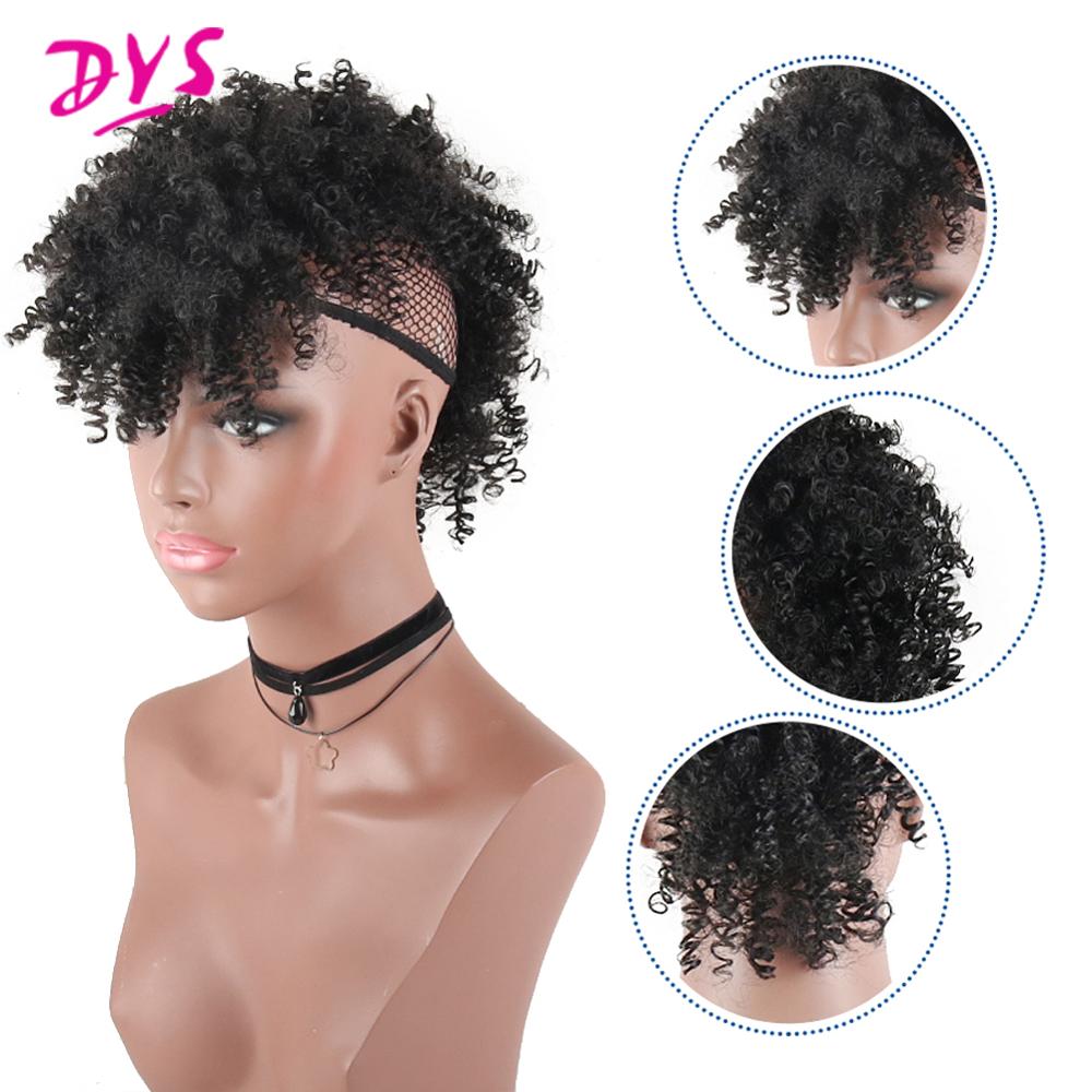 Deyngs Synthetic Mohawk Hair High Puff Ponytail With Bangs Afro Short Kinky Curly Ponytail Clips in Hair Extension