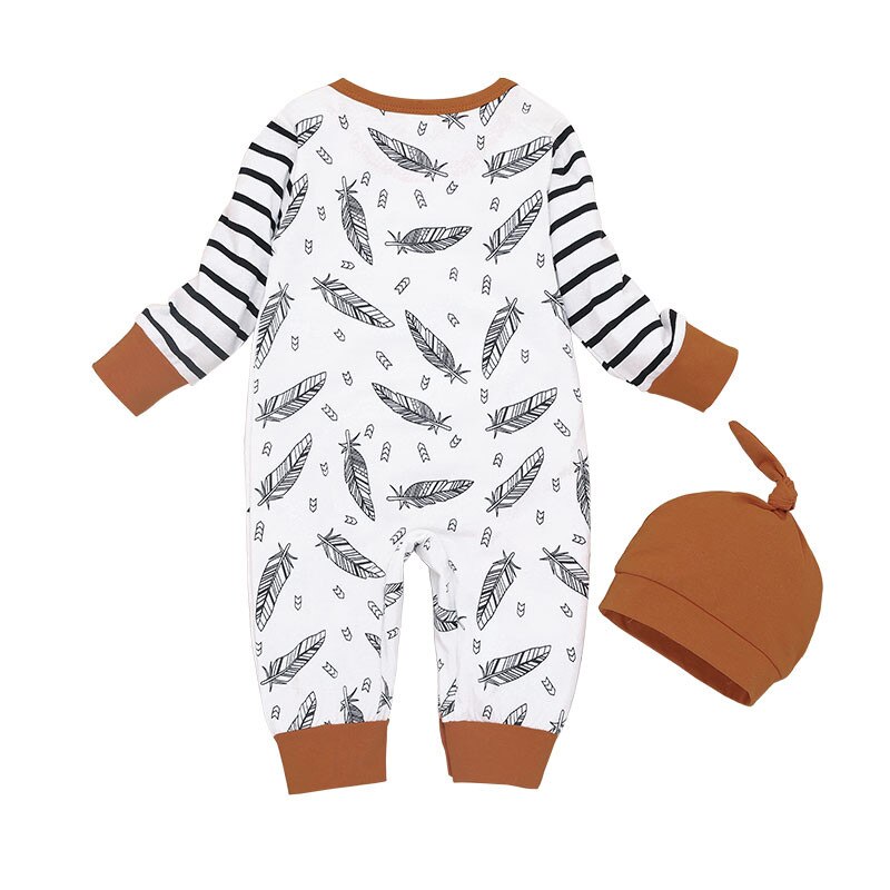 Baby Jongen Herfst Kleding Pasgeboren Baby Baby Meisje Jongen Veer Kleding Lange Mouw Romper Jumpsuit 100% Katoen + Hoed Huis outfit