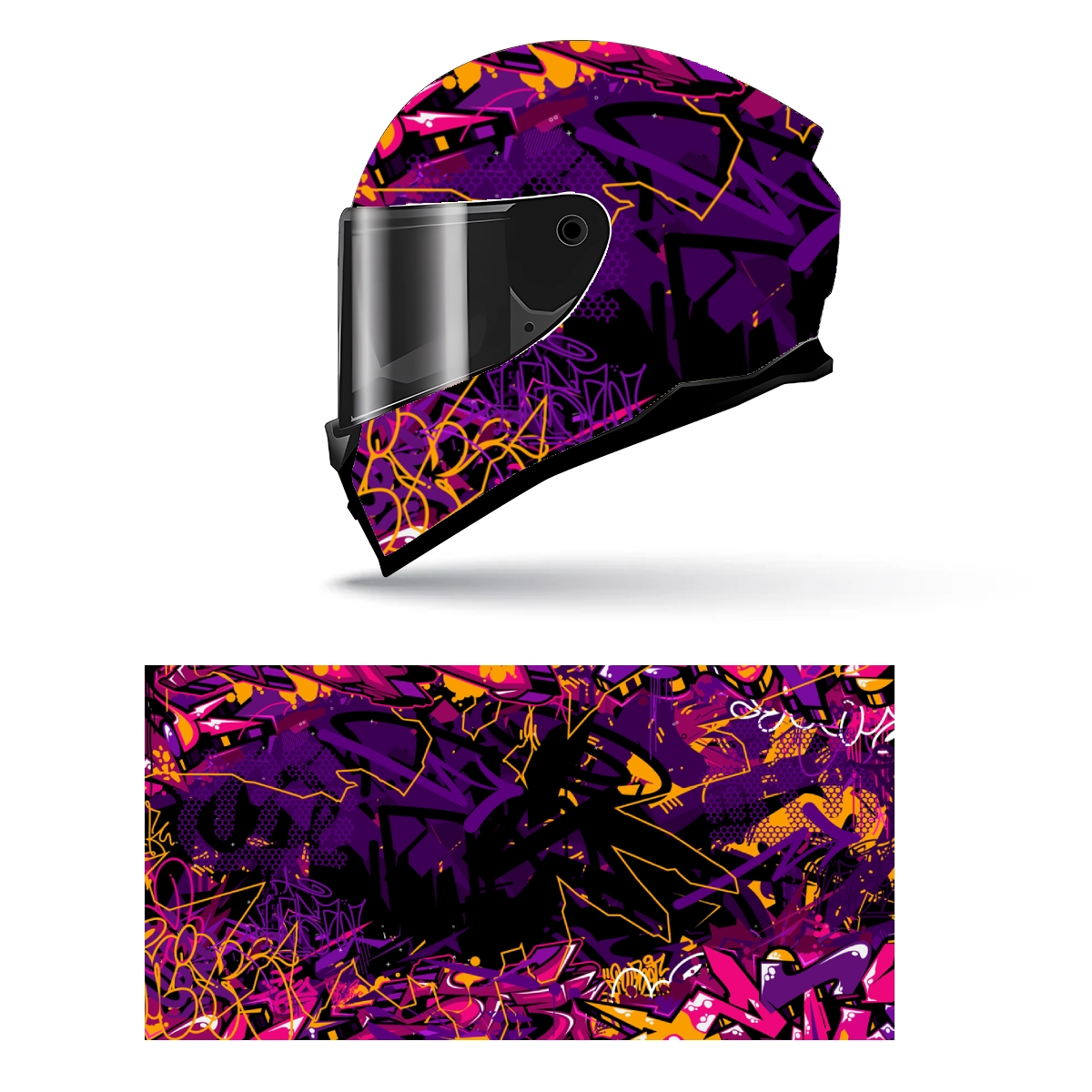 Hip Hop Street Graffiti Art Full Helmet Wrap Sticker Motorcycle Helmet Racing Graphic Decal Vinyl Wrap Helmet Decorative Sticker: XL / Silver