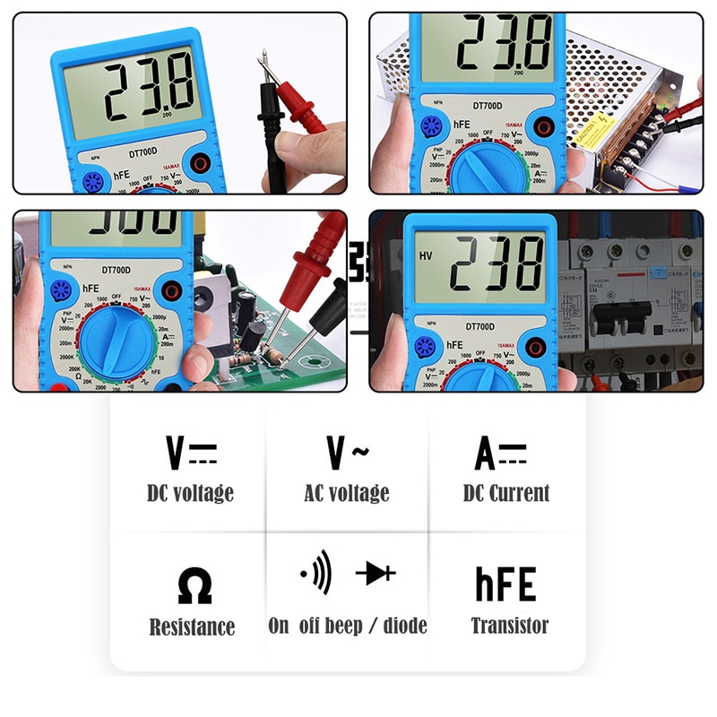 1Pcs DT700 Digitale Multimeter Tester Voltmeter Meten Stroom Weerstand Temperatuur Meter AC DC Amperemeter Test Lead Probe