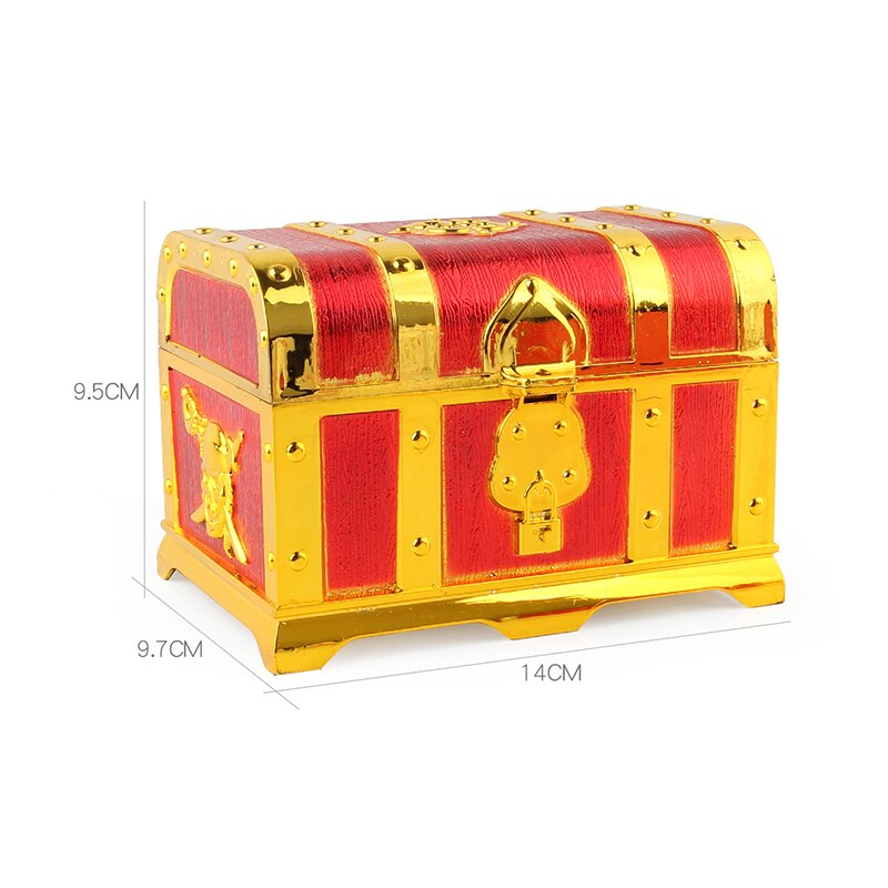 Doldoly Piraat Schatkist Doos Sieraden Opbergdoos Case Home Decoratieve Slaapkamer Opslag Speelgoed Box Party Gunsten Props: red and gold II