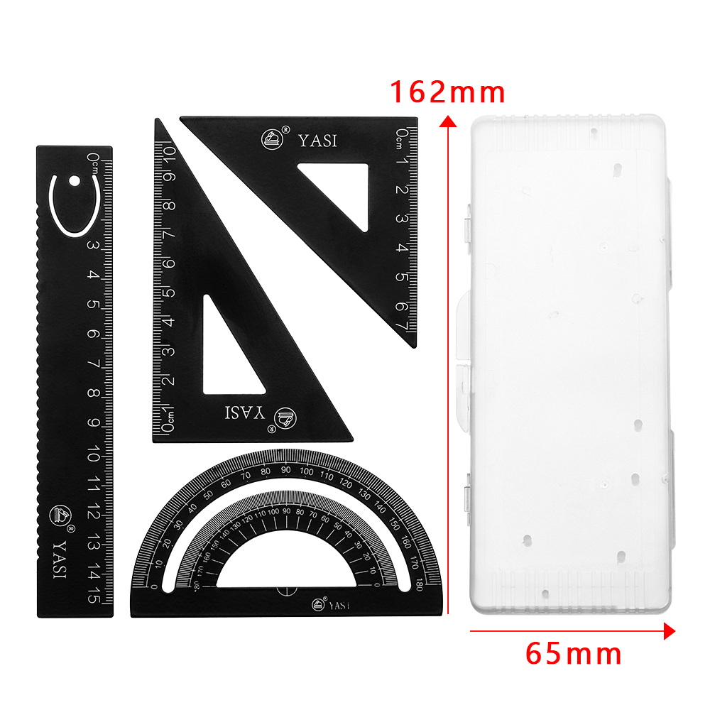 Règle de dessin d'alliage d'aluminium de 4 pièces/ensemble mesurant la règle de Triangle de géométrie étudiants avec la règle de mesure de rapporteur de plaque de Triangle