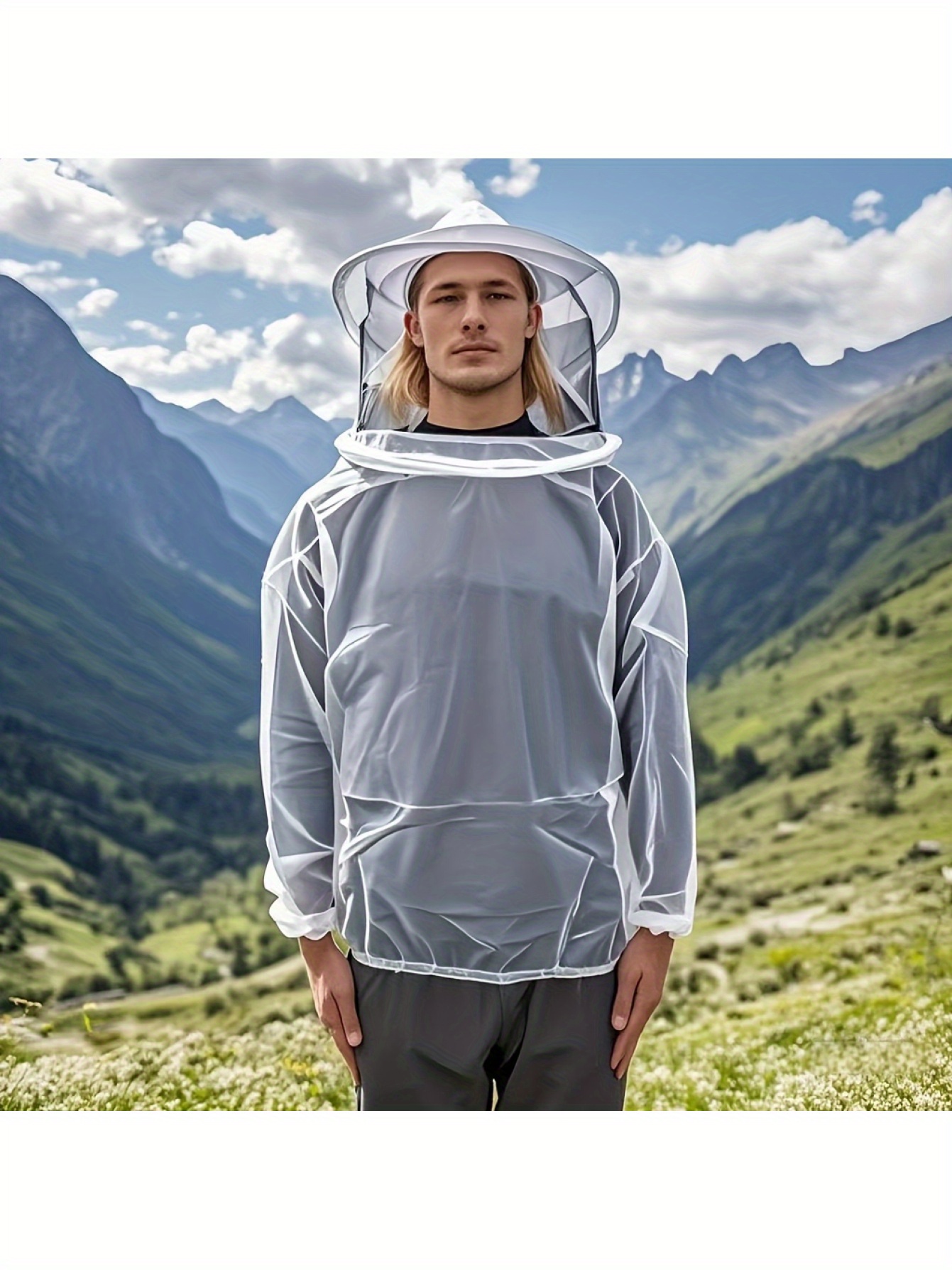 1 moustiquaire blanche légère – Convient aux hommes et aux femmes, polyester respirant, casquette intégrale incluse