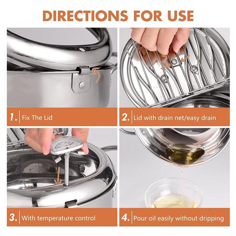 Frying Pans 304 Stainless Steel Pot Japanese Deep Fryer Kitchen Deep Frying Pot Temperature Control Without Oil Cookware