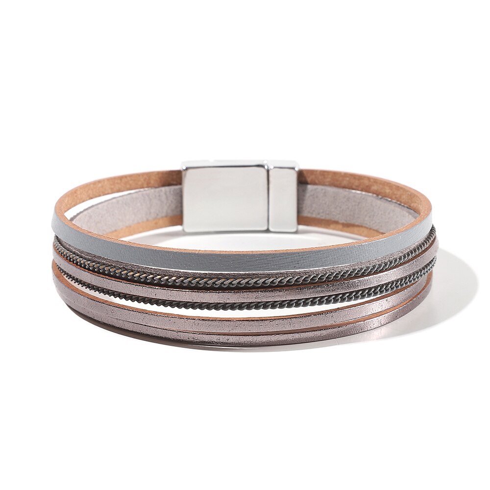 WYBU braccialetto avvolgente in pelle con ciondolo cachi casuale in fili multistrato bracciali in pelle per donna ragazza amica madre moglie: SF402