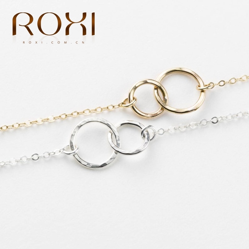 ROXI 925 Sterling Silver Bracelet Double Ring Circle Charm Bracelets for Women Simple Gold White Gold Women's Bracelets Jewelry