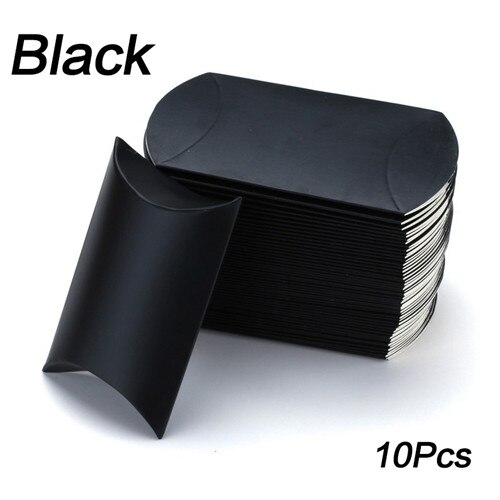 10 unids/lote caja con forma de almohada caja de dulces para regalar caja para recuerdo de de boda cartón de decoración/PVC/marrón Kraft: Black