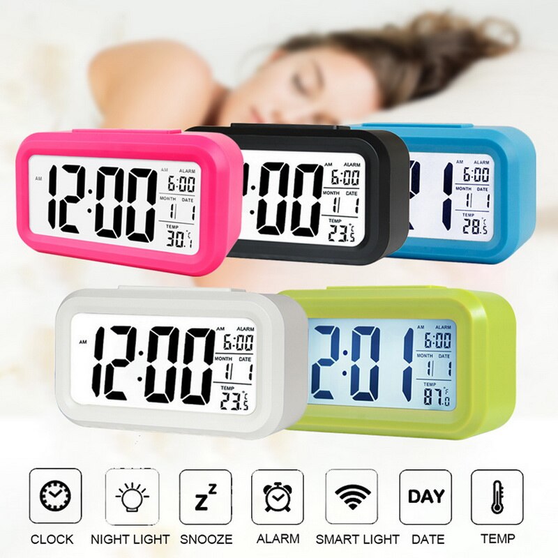 LED Digital Alarm Clock Electronic Digital Alarm Screen Desktop Clock Home Office Backlight Snooze Data Calendar Desk Clocks