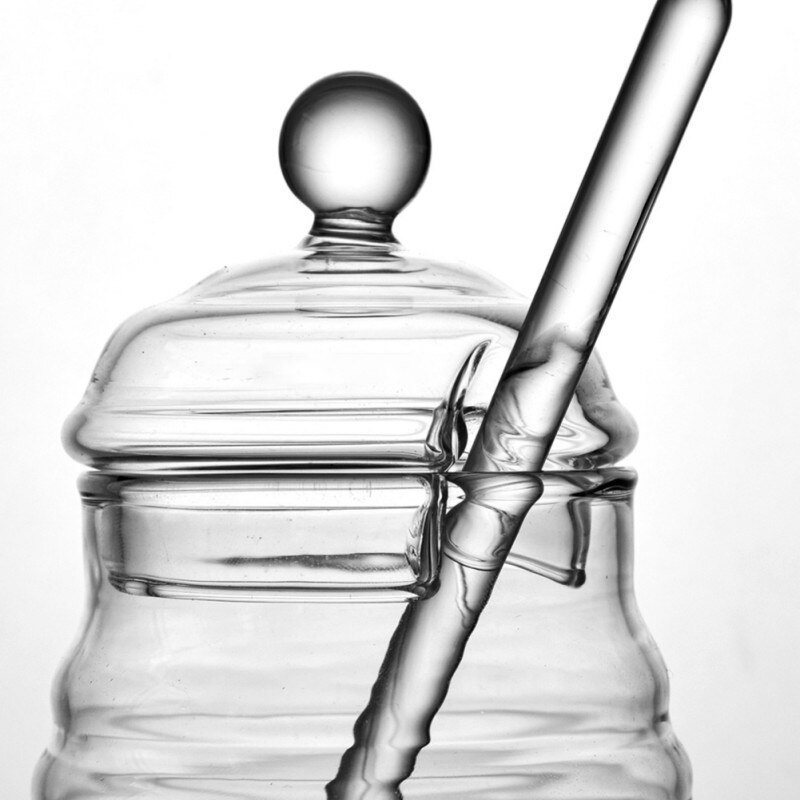 11oz/14oz Handmade Honey Jar With Dipper, Glass Made Honey Dipper And Honey Pot 4 Pack No Need to Use Spoons 11