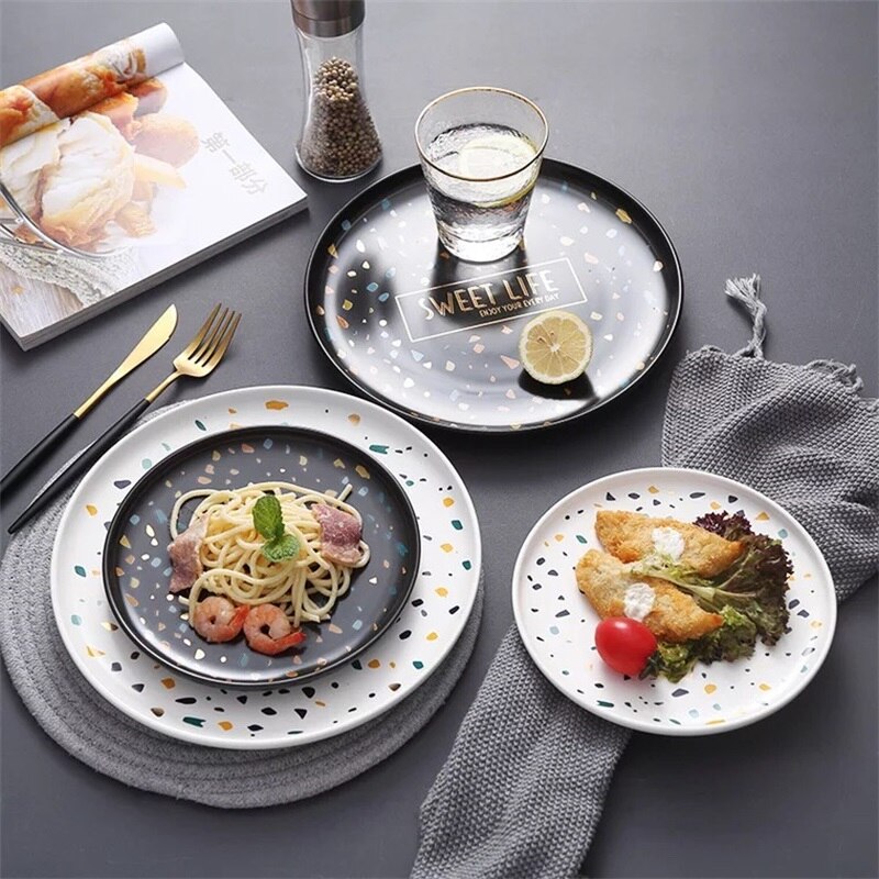 black and white dinner plate dish Terrazzo plate dish Dinnerware Set