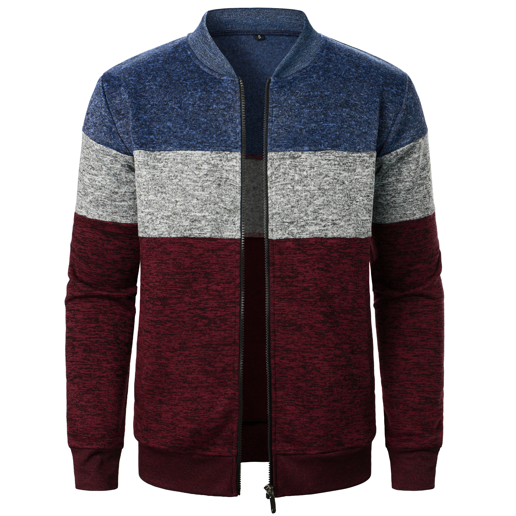 Haut en tricot à col montant pour hommes, rayé, fermeture éclair à carreaux, avec couleurs assorties à la , automne/hiver: M / Marine Bleu