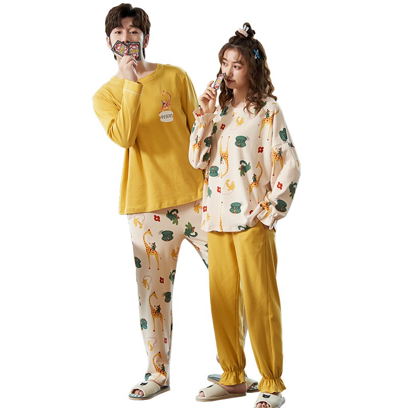 Bzel casal pijamas de algodão feminino conjunto de pijama casa terno moda xadrez calças soltas casuais confortavel macio pijamas