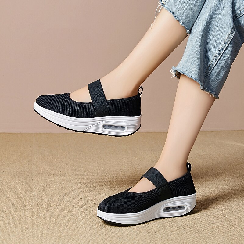 Minika Women Toning Shoes Height Increasing Fitness Swing Shoes Female Platform Hook & Loop Slimming Shoes Air Sports Sneakers