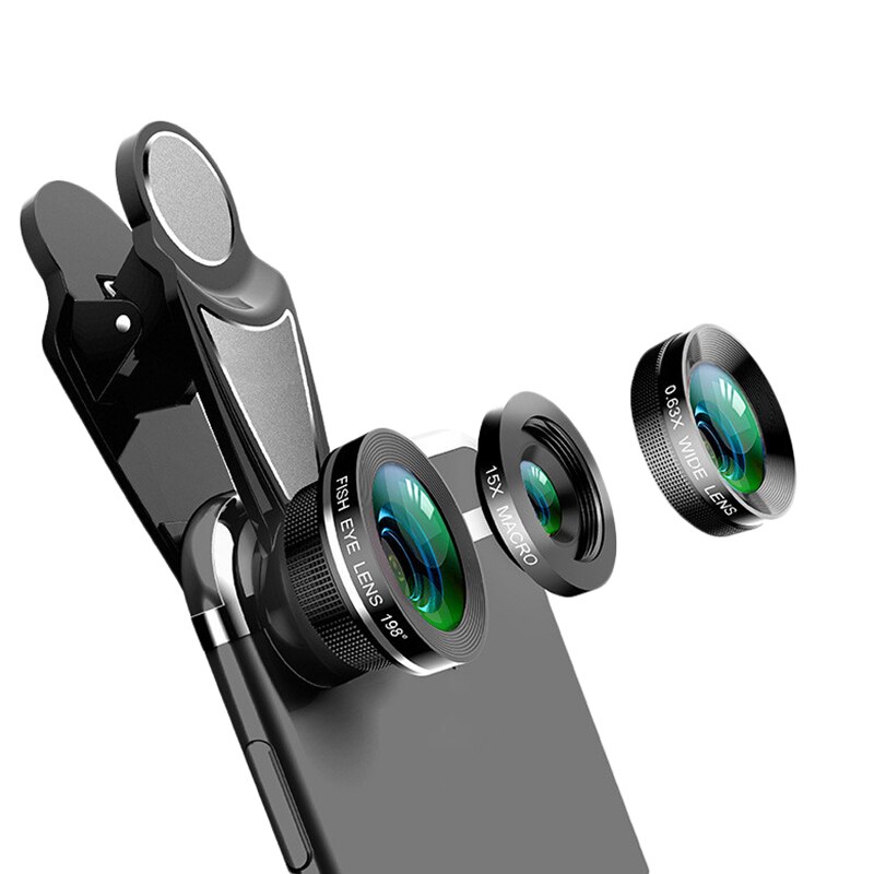 3 In 1 Telefoon Camera Lens Kit Fish Eye 0.63X Groothoek 15X Macro Lens Voor Iphone X 8 7 Plus Nokia 6 5 Mobiele Lens