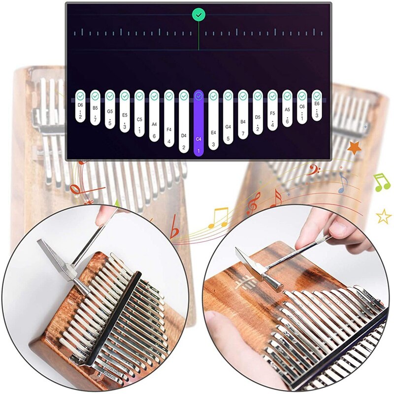Hluru 17-Toetsen Acacia Hout Met Een Gat In De Bodem Duim Piano Tune Hamer En Studie Instructie, draagbare Vinger Piano