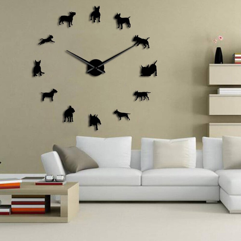 Bull Terrier Hond Muur Art Diy Grote Wandklok Hond Ras Pug Grote Naald Klok Horloge Pet Shop Decor voor Bull Terrier Liefhebbers