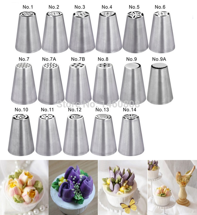 17 Stks/set Rvs Russische Tulp Icing Piping Nozzles Fondant Cake Decorating Tip Sets Gereedschap