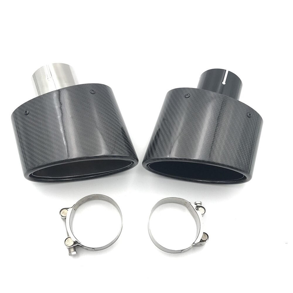 1 Piece Oval Slanted Glossy Carbon Glossy Black Stainless Steel Exhaust Tip Car Modifide Muffler End Pipe For Ak