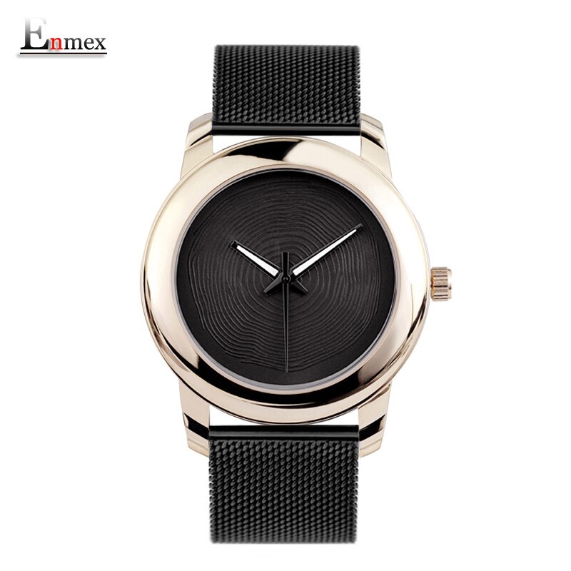 Enmex creatieve stijl cool horloge gloden Lichtgevende handen met roestvrij stalen band Stijlvolle klok quartz horloge: E6842