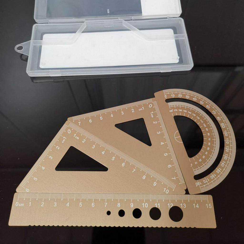 Juego de reglas de metal de 4 piezas: herramientas de dibujo y matemáticas de 6 colores, reglas de dibujo para estudiantes y diseñadores: Morado