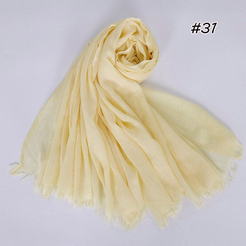 Premium Linen Cotton Hijab Scarf Women Muslim Hijab Large Size Plain Fringe Shawl Tassel Wraps Headband Long Scarves 190X100cm: Champagne