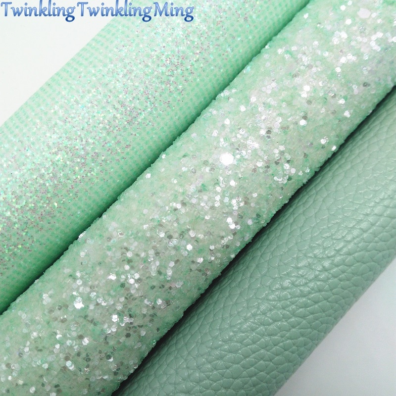 Groene Glitter Stof, Lithic Faux Leer Stof, synthetisch Leer Vel Pu Voor Bows A4 Size 8 "X 11" Twinkling Ming XM121
