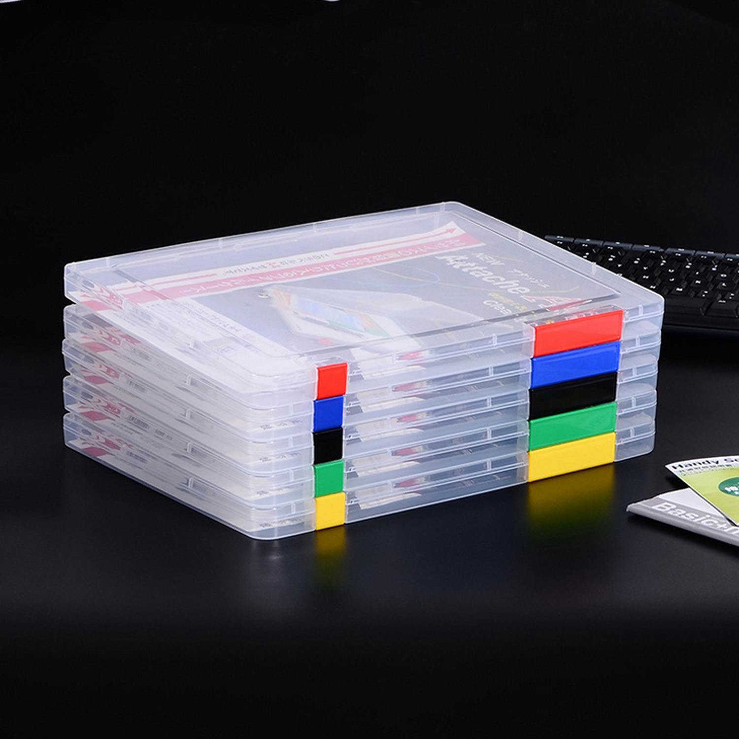2 stk.  a4 gennemsigtig plastopbevaringsfil sagkasse med lås til papirbrochurer fakturaer regninger tilfældig farve