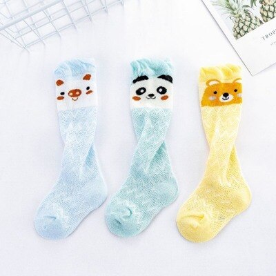 3Pairs Baby Sokken Mooie Cartoon Mesh Hoge Over De Knie Kousen Kids Airconditioning Anti-Mug Zomer Kousen baby Gi: bear / 1-3Y