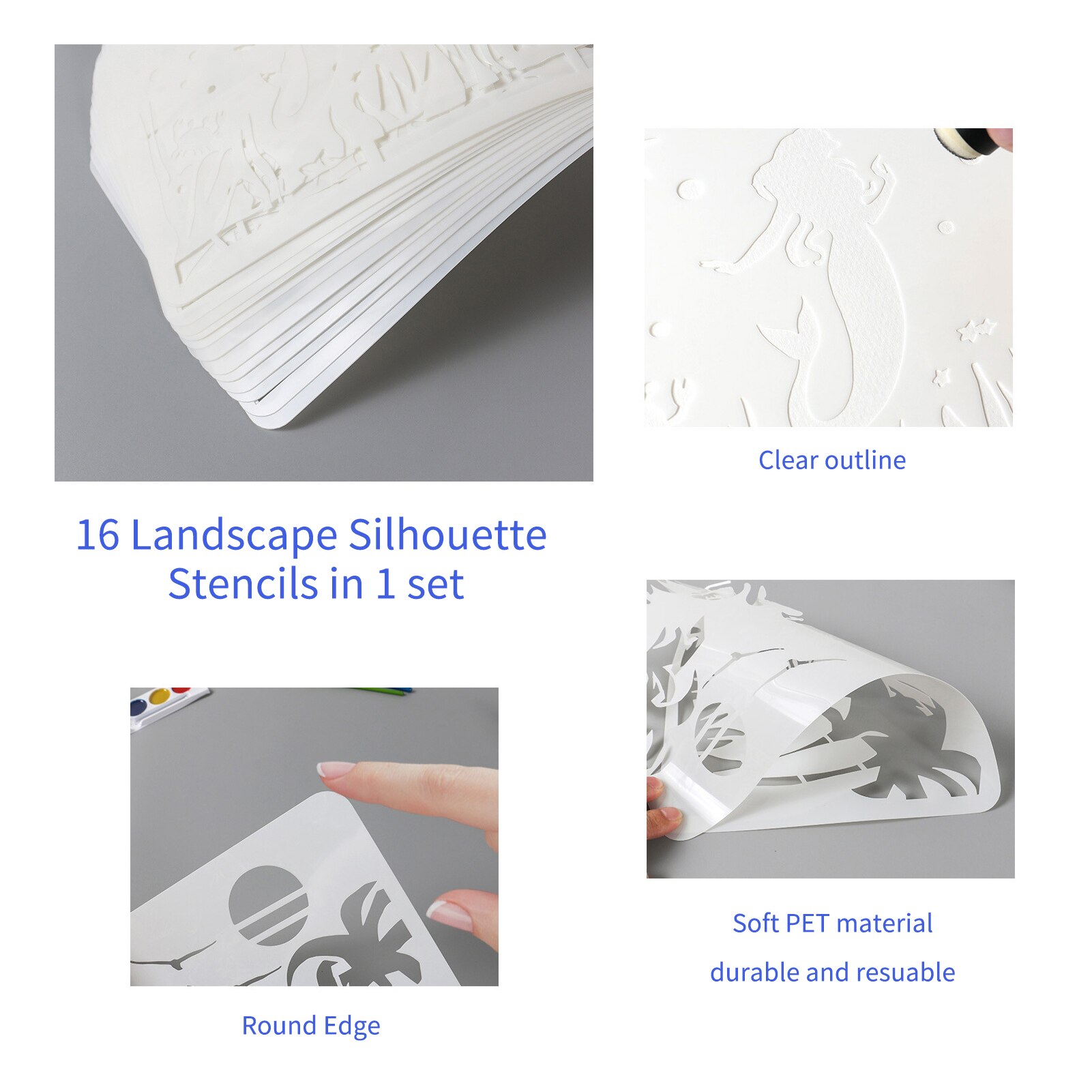 Multi-Functionele A4 Tekening Stencils Lanscape Bergrivier Sjablonen Holle Pp Plastic Sjablonen 16Pcs Herbruikbare