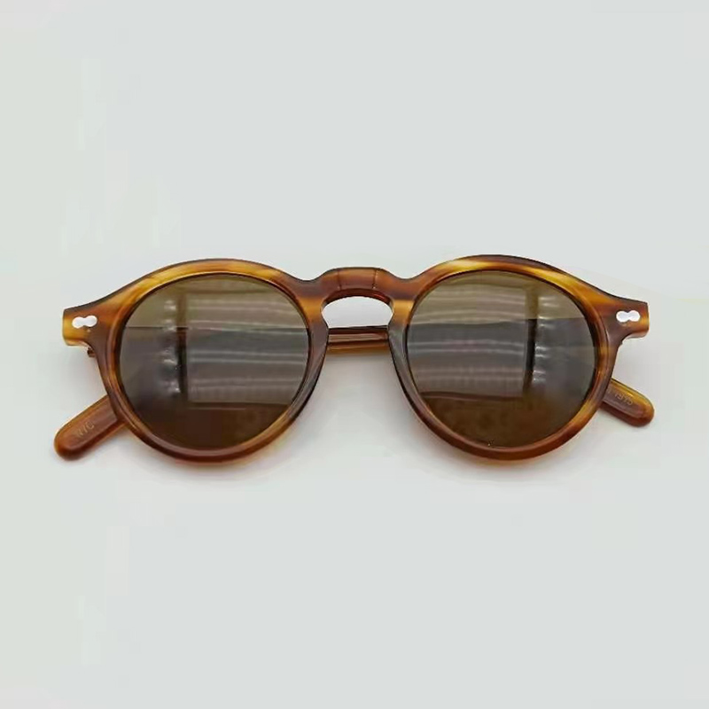 Lemtosh runda solglasögon herr johnny depp polariserade solglasögon kvinna lyxmärke vintage acetatbåge mörkerseende glasögon: Grå / Mörkgrön