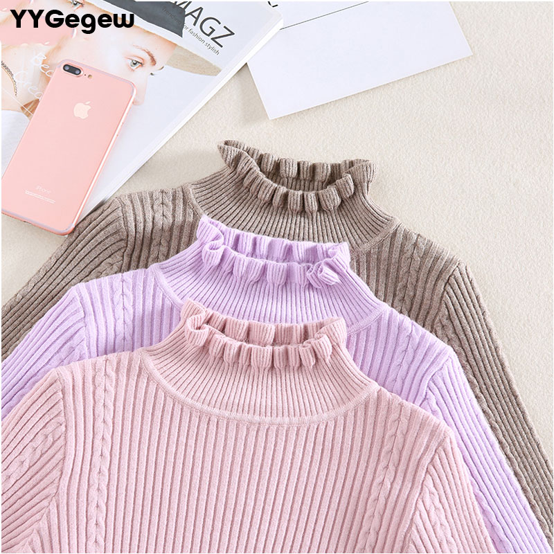 Wood Ears Turtleneck Solid Cotton Knitted Autumn Sheath Purple Sweater Women Long Sleeve Winter Casual Slim Pullover Tops