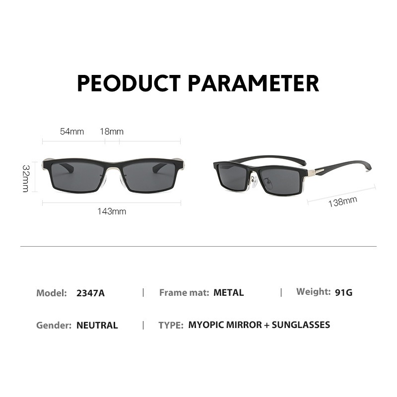 Brilleinnfatning herre med 5 stk. klips polariserte solbriller brille magnetiske briller herre  uv400 briller 2347
