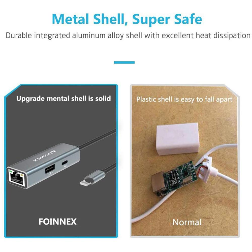 FOINNEX Ethernet Adapter ładowania PD na ipada dla iphone&#39;a 11/X/XS/XR/8/7/6, oświetlenie, aby RJ45 Ethernet, kamera USB