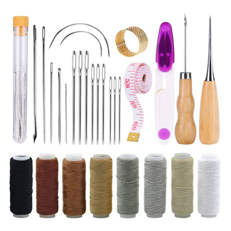 Kit de réparation de rembourrage, Kit de réparation de couture en cuir avec fil à coudre, aiguilles à coudre en cuir à grands yeux, Kit d&#39;outils d&#39;artisanat en cuir: size 4