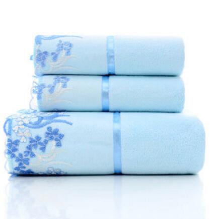 3 Stuk Katoenen Handdoek Sets Geometrische Geborduurde Handdoek Badhanddoeken Zachte Luxe Handdoek Super Thuis Textiel: Blue