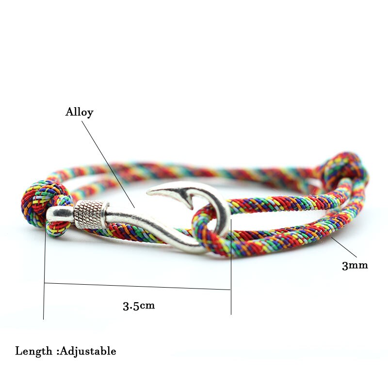 Vintage hameçon homme Bracelets accessoires mâle Double couche chanceux vin rouge Braslet tressé Bracelet réglable pour lui