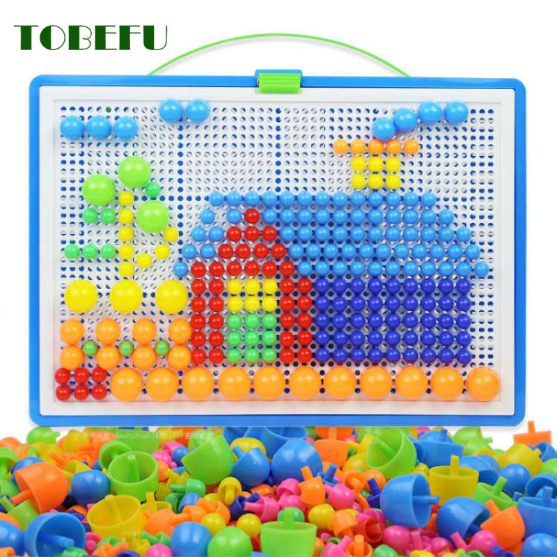 Jeux de perles clous pour puzzle 3D, boîte de 296 pièces en forme de champignons, clous et graines, jouets éducatifs 3D, plateau pour enfants, pour filles et garçons