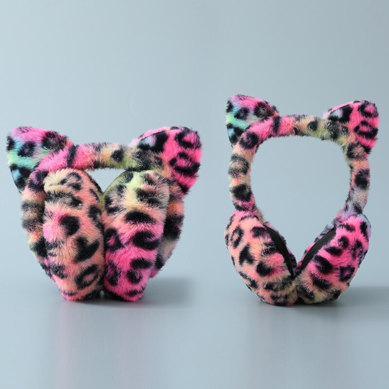 Oreillettes en peluche pour enfants et adultes, couvre-oreilles, léopard, chat, doux, , pour le ski, automne et hiver: C
