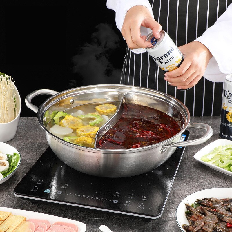 Kitchen Stainless Steel Pot Hotpot Induction Cooker Gas Stove Compatible Pot Home Kitchen Cookware Soup Cooking Pot Twin Divided