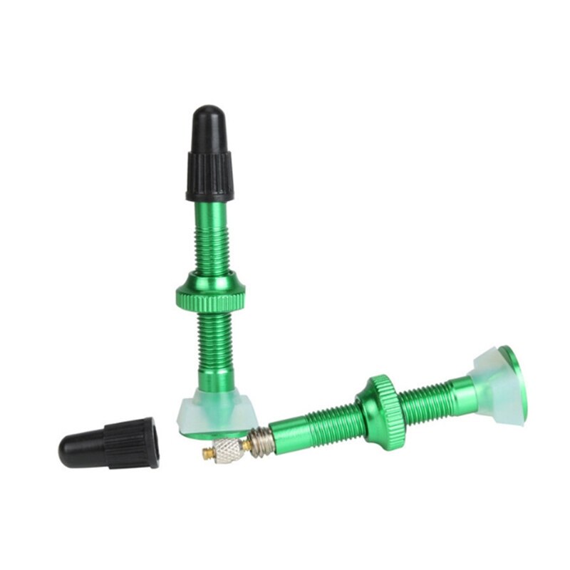 Bicycle Valve for Road Tubeless Rim Alloy Stem Brass Core Cap: Green