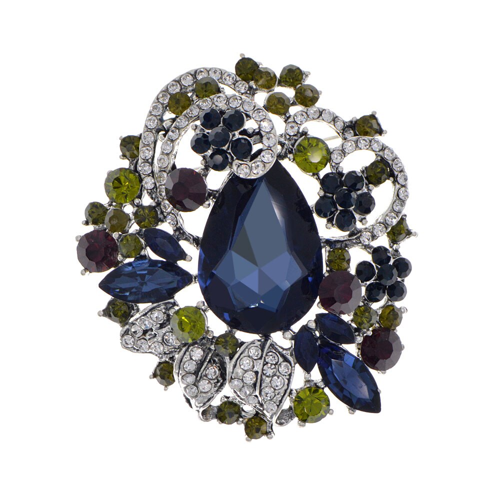 CINDY XIANG Crystal Large Flower Brooches For Women Winter Coat Brooch Shining Rhinestone Brooch 2 Colors Avaible: blue